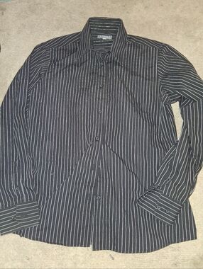 Women's Black Pinstripe Button-Down Shirt